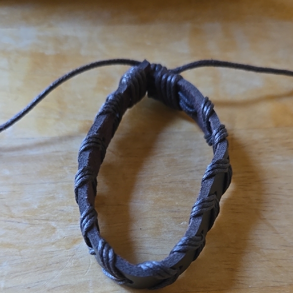 Handmade Other - Unisex Brown Leather Adjustable Braided Bracelet